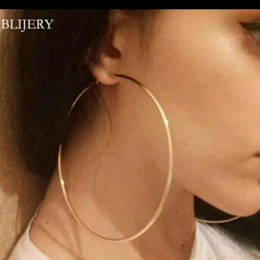 HUGE 10 CM WIDE HOOP ROSE GOLD EARRINGS - Picture 2 of 3